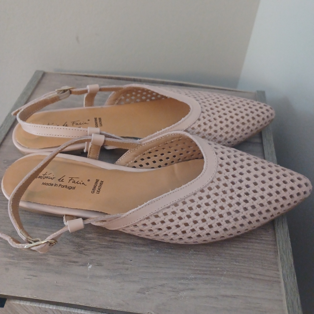 Antonio de Faria Leather Cut Out Flats Pale Pink Sz 8